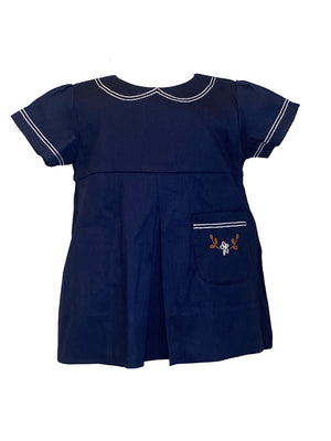 Navy Cambridge Embroidered Dress