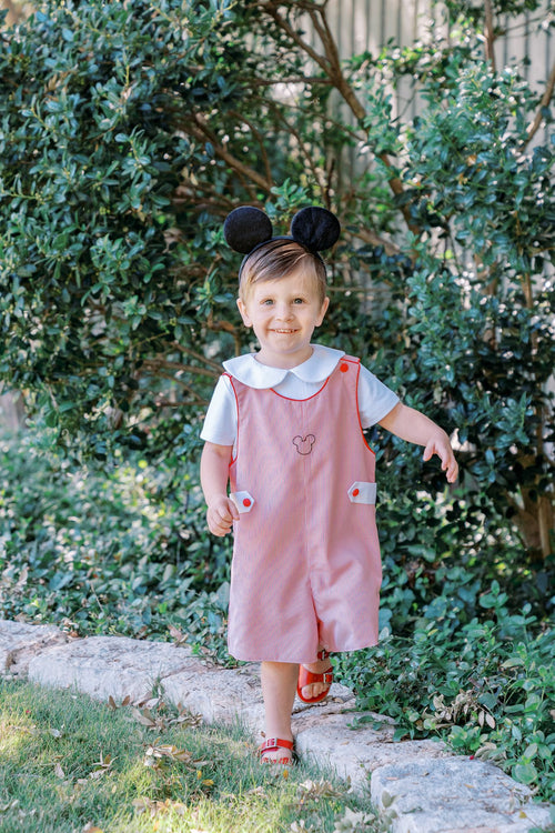 Petit Bebe Boys Blue Check Jon Jon - Smocked Mouse Ears