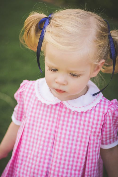 Pink Gingham Pleat Dress