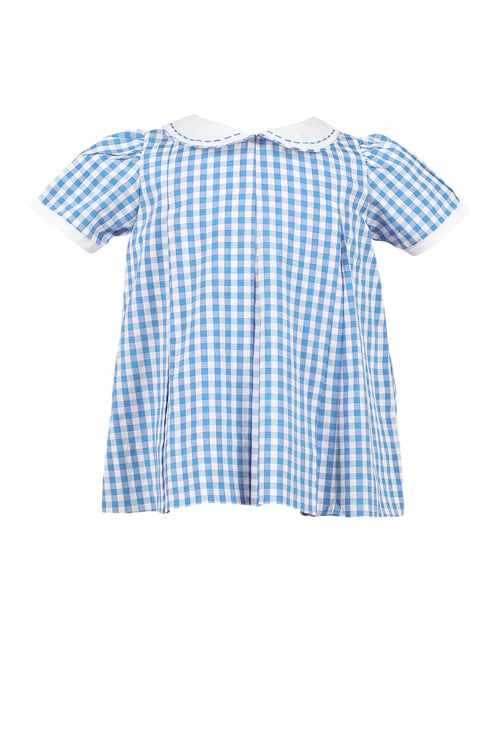 Sky Blue Gingham Pleat Dress