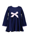 Tatum Twirl Dress - Navy with Pink Bow