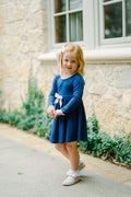 Tatum Twirl Dress - Navy with Pink Bow