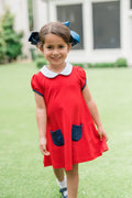 Richmond A-line Dress - Red with Navy