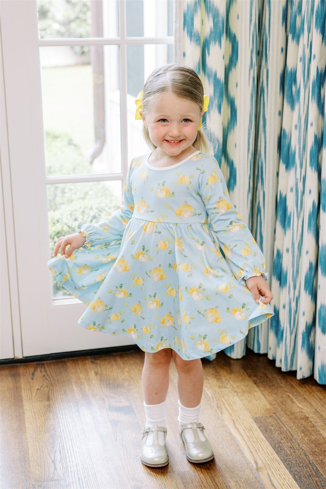 Patch Long Sleeve Twirl Dress
